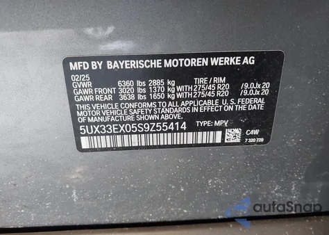 2025 BMW X6 xDrive40I z USA, uszkodzony, nr VIN 5UX33EX05S9Z55414